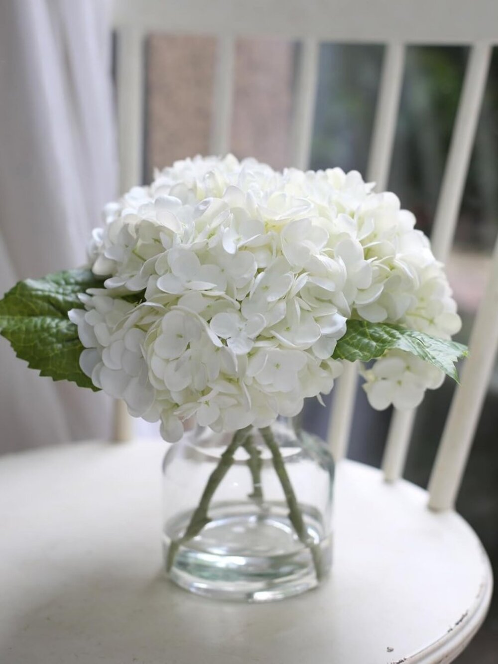 Realistic White Hydrangea Bouquet in Vase - Elegant Home Decor Accent